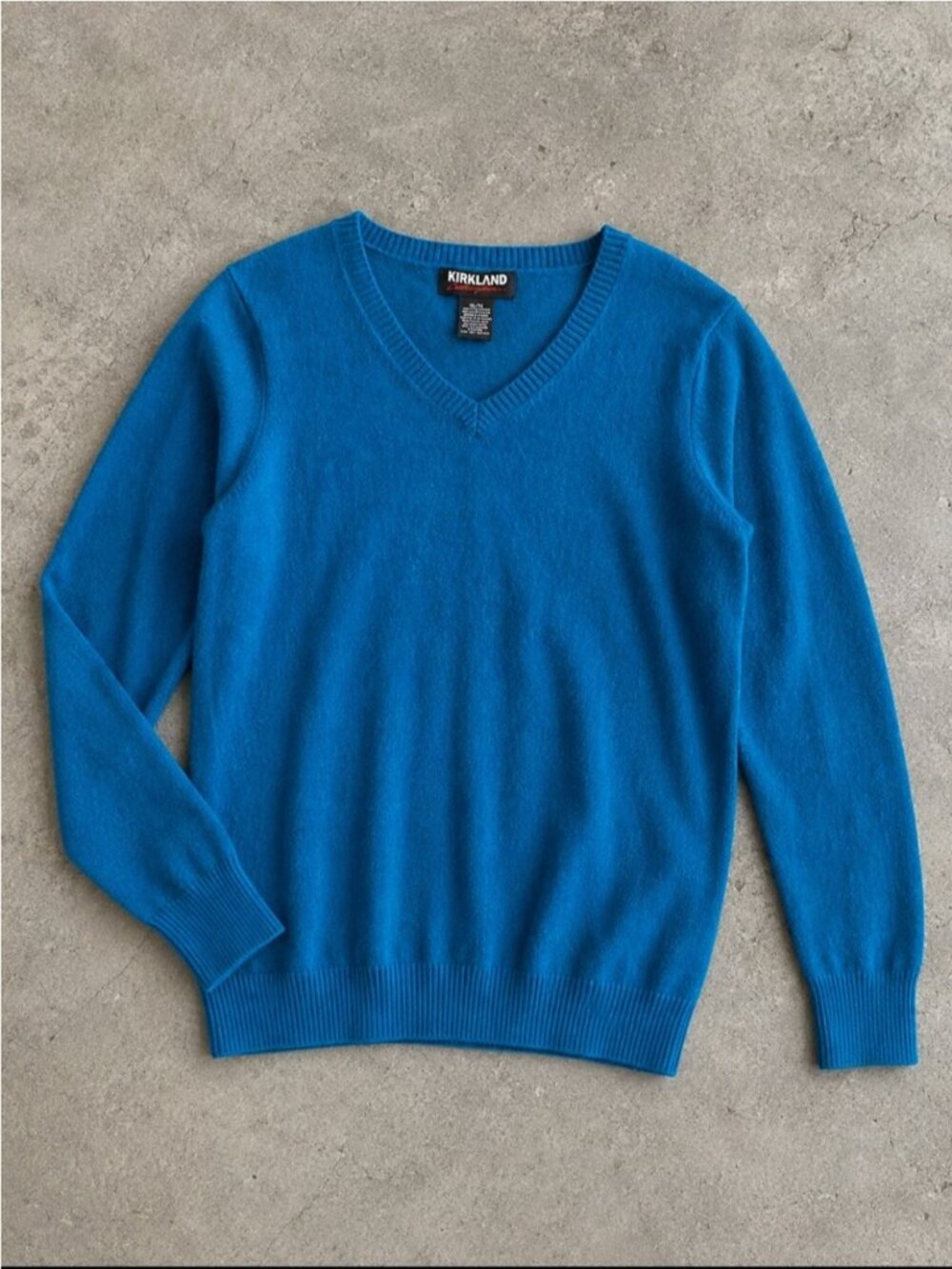Kirkland Signature 100% Cashmere V Neck Sweater Blue Teal Women’s XL Luxury